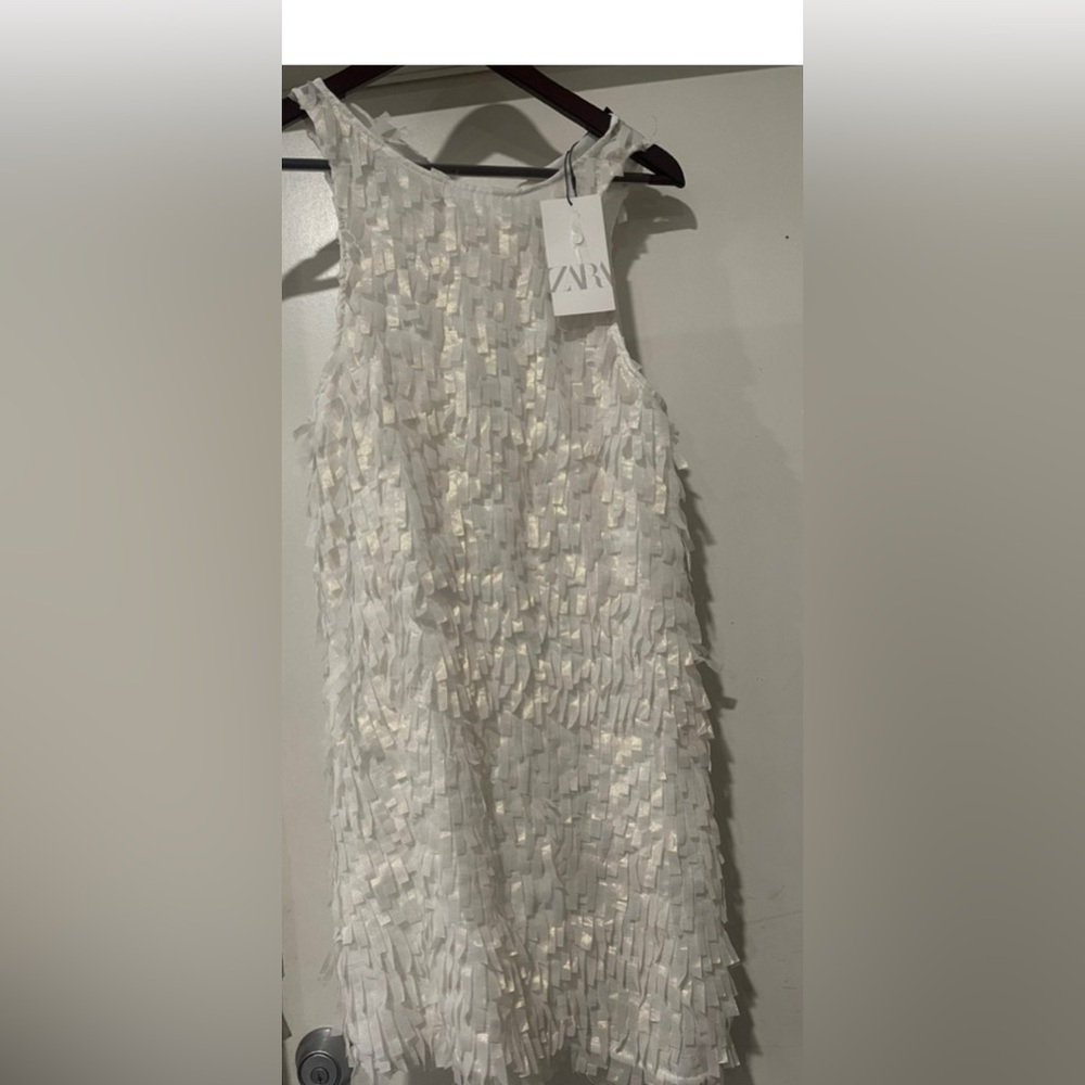 Zara Elegant White Fringe Dress
